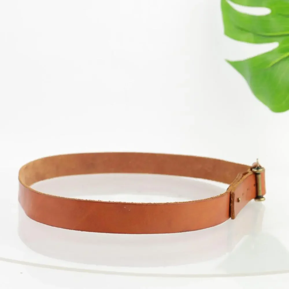 Lands End Womens Belt Size 34 Medium Tan Leather Vintage Snap Prong‎ Buckle Boho